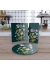 Decovetro Cam Sunum Servis Tabağı 3lü Karma Set Yeşil Kır Çiçeği Desenli