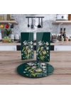 Decovetro Cam Sunum Servis Tabağı 3lü Yuvarlak Set Yeşil Kır Çiçeği Desenli