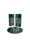 Decovetro Cam Sunum Servis Tabağı 3lü Yuvarlak Set Yeşil Kır Çiçeği Desenli