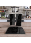 Decovetro Cam Sunum Servis Tabağı 3lü Kare Set Siyah Granit Deseni