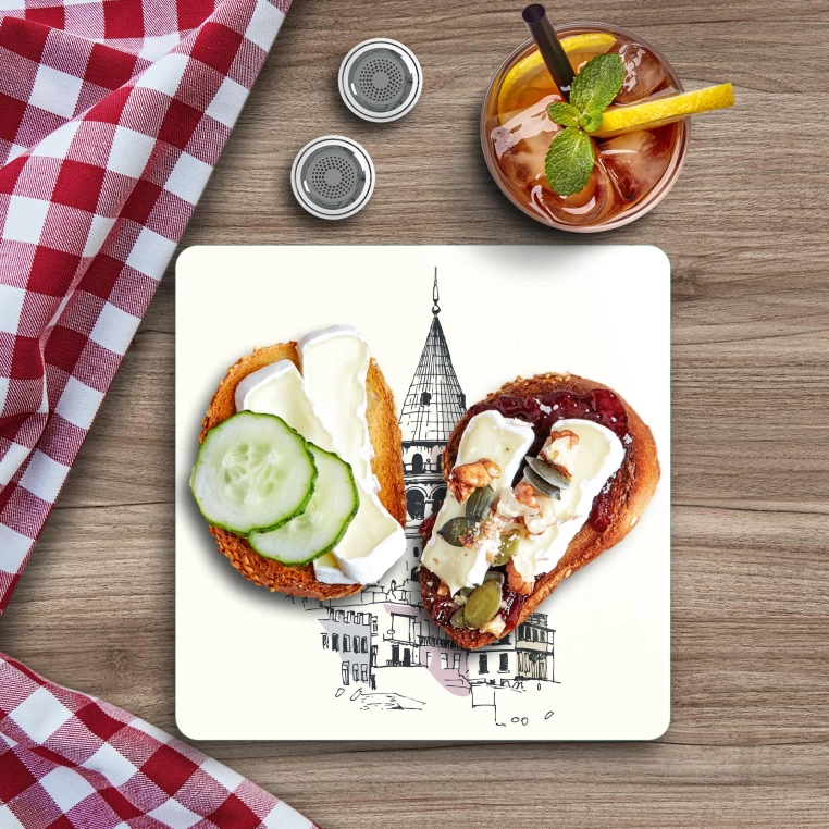 Decovetro Cam Sunum Servis Tabağı Kare Galata Kulesi Desenli 30 x 30 Cm