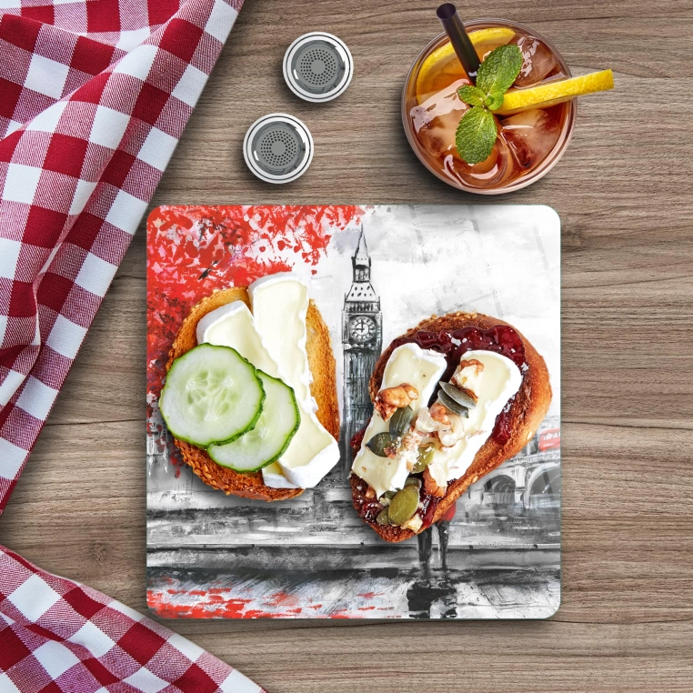Decovetro Cam Sunum Servis Tabağı Kare Love London Desenli