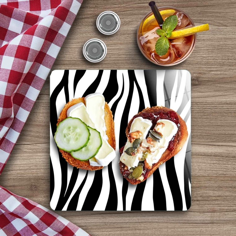 Decovetro Cam Sunum Servis Tabağı Kare Zebra Desenli