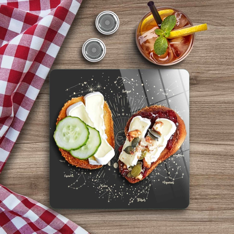 Decovetro Cam Sunum Servis Tabağı Kare My Kitchen Horoscope Desenli