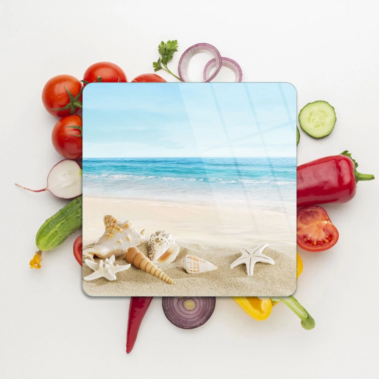 Decovetro Cam Sunum Servis Tabağı Kare Sahil Deniz Yıldızı Görünümlü 30 x 30 Cm