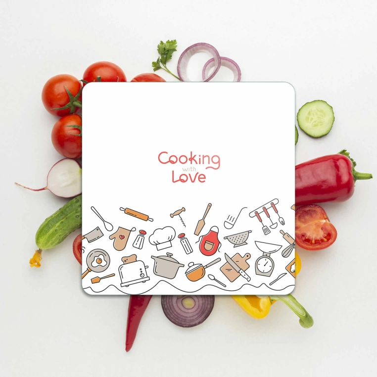 Decovetro Cam Sunum Servis Tabağı Kare Cooking Love Desenli