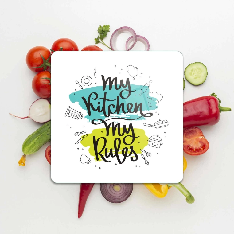 Decovetro Cam Sunum Servis Tabağı Kare My Kitchen Rules Desenli
