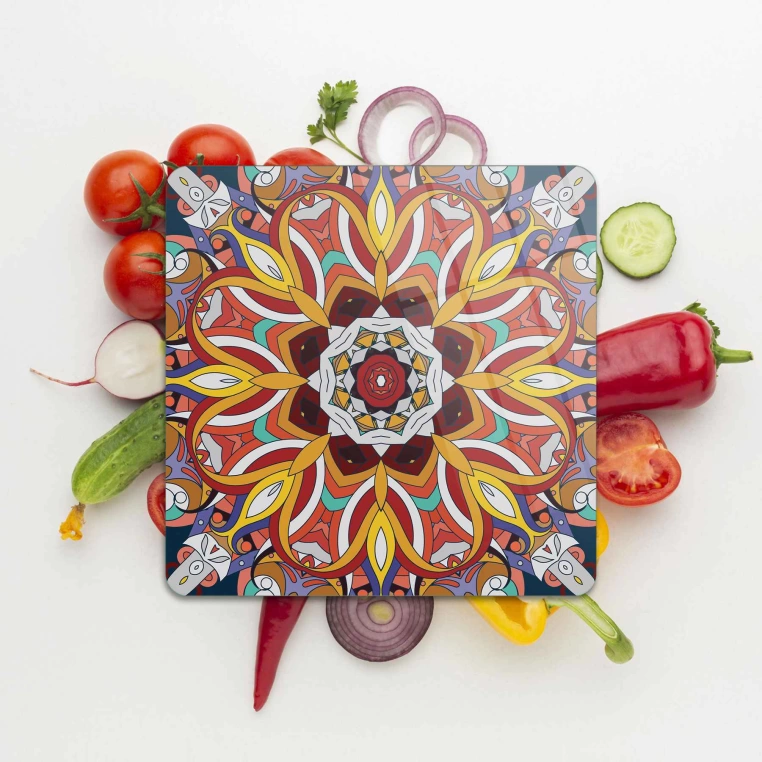 Decovetro Cam Sunum Servis Tabağı Kare 1293 Mandala Desenli