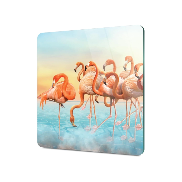 Decovetro Cam Sunum Servis Tabağı Kare Flamingo Desenli