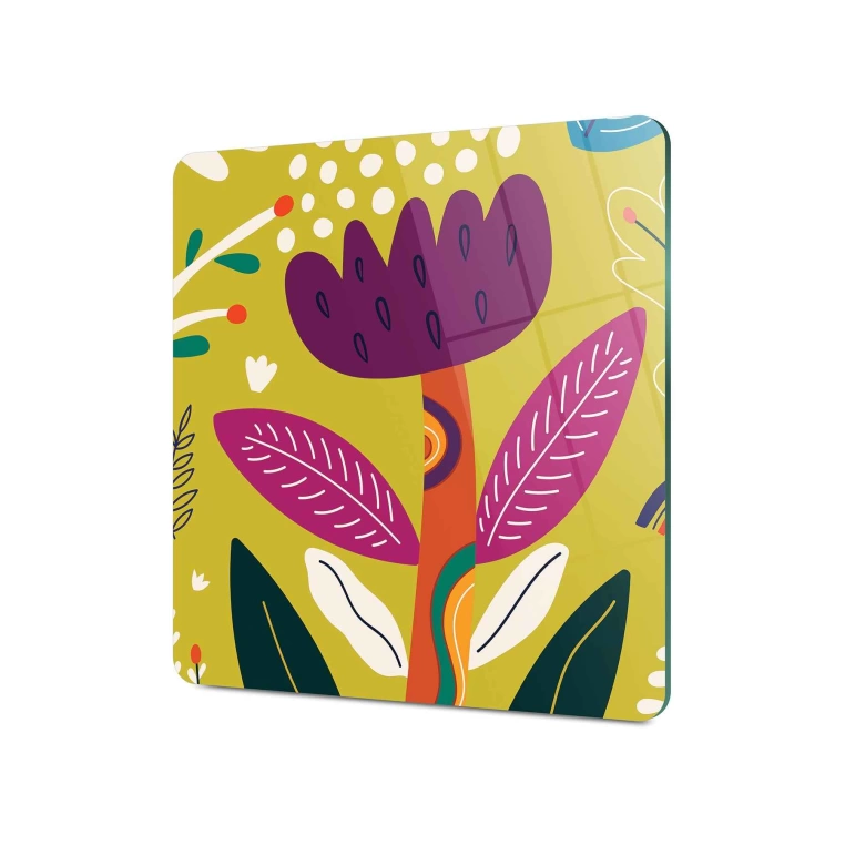 Decovetro Cam Sunum Servis Tabağı Kare Renkli Çiçek Desenli