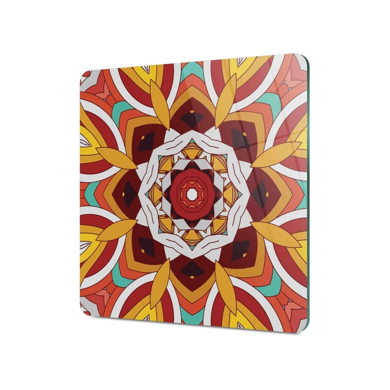 Decovetro Cam Sunum Servis Tabağı Kare 1284 Mandala Desenli