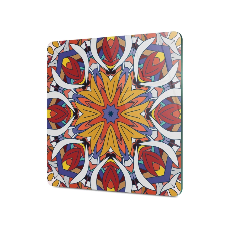 Decovetro Cam Sunum Servis Tabağı Kare 1286 Mandala Desenli