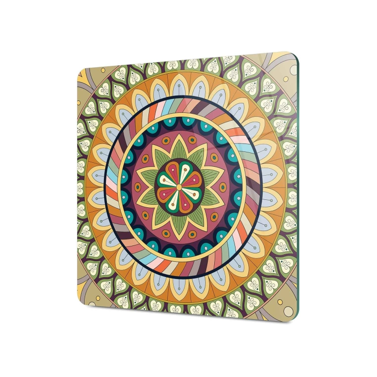 Decovetro Cam Sunum Servis Tabağı Kare 1300 Mandala Desenli