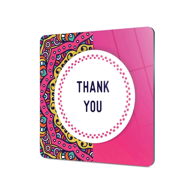 Decovetro Cam Sunum Servis Tabağı Kare Thank You Desenli