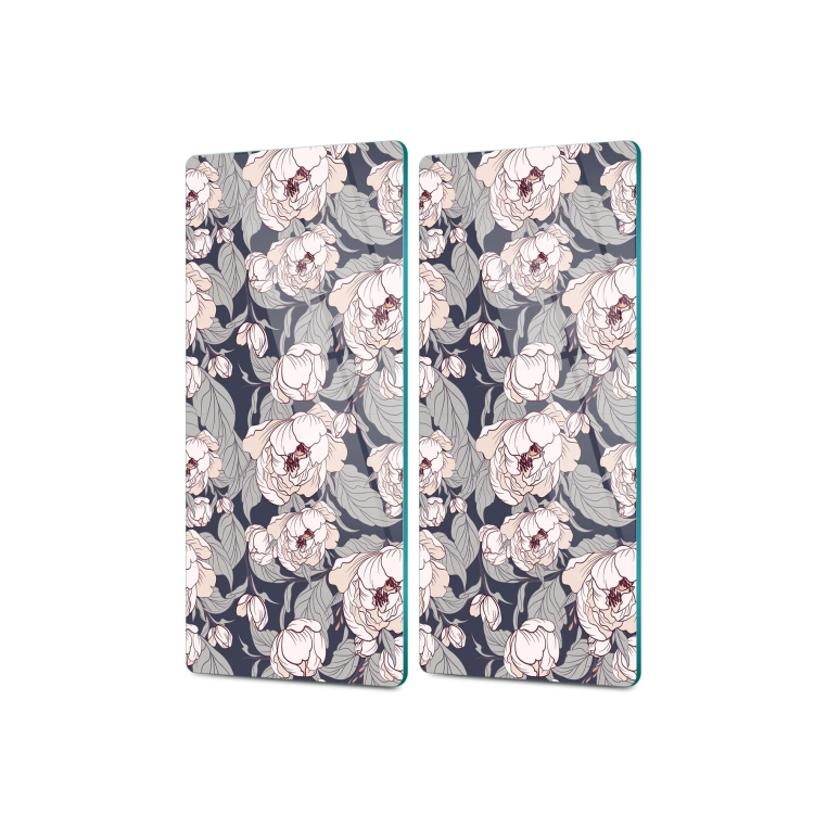 Decovetro Cam Kahve Sofra Sunum Tablası 2li Set Renkli Japon Çiçeği Desenli 30 x 15 Cm
