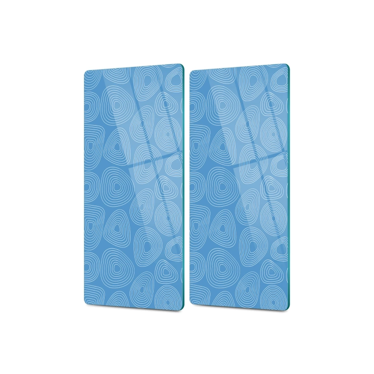Decovetro Cam Kahve Sofra Sunum Tablası 2li Set Mavi Geometrik Çizgi Desenli 30 x 15 Cm