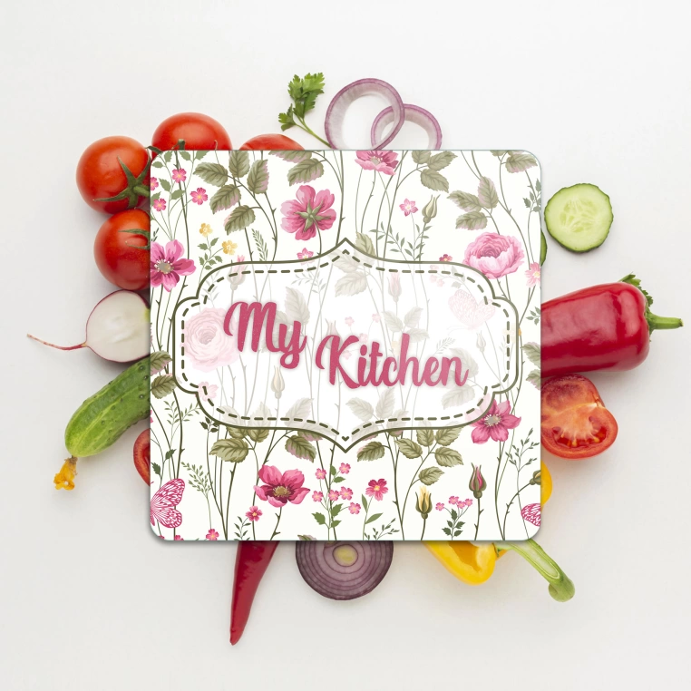 Decovetro Cam Sunum Servis Tabağı Kare My Kitchen Çicek Desenli