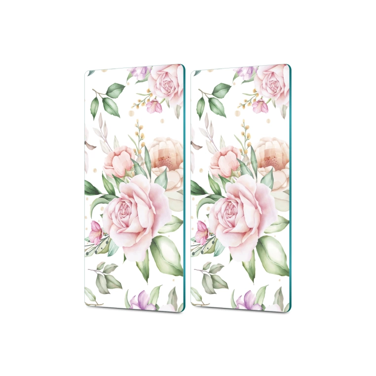 Decovetro Cam Kahve Sofra Sunum Tablası 2li Set Vintage Pastel Güller Desenli
