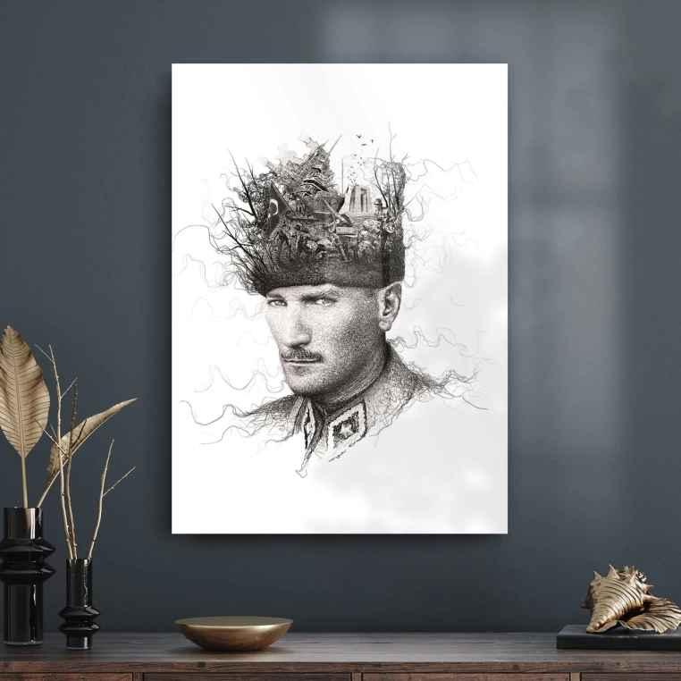 Decovetro Atatürk Cam Tablo Özel çizim 30x40 cm