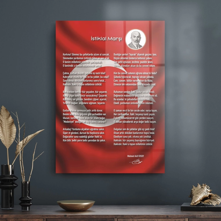 Decovetro Bayraklı İstiklal Marşı Cam Tablo 30x40 cm