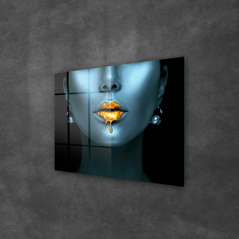 Decovetro Cam Tablo Abstract Blue Gold Woman 70x100 cm