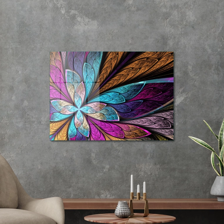 Decovetro Cam Tablo Abstract Çiçek Desenli 70x100 cm