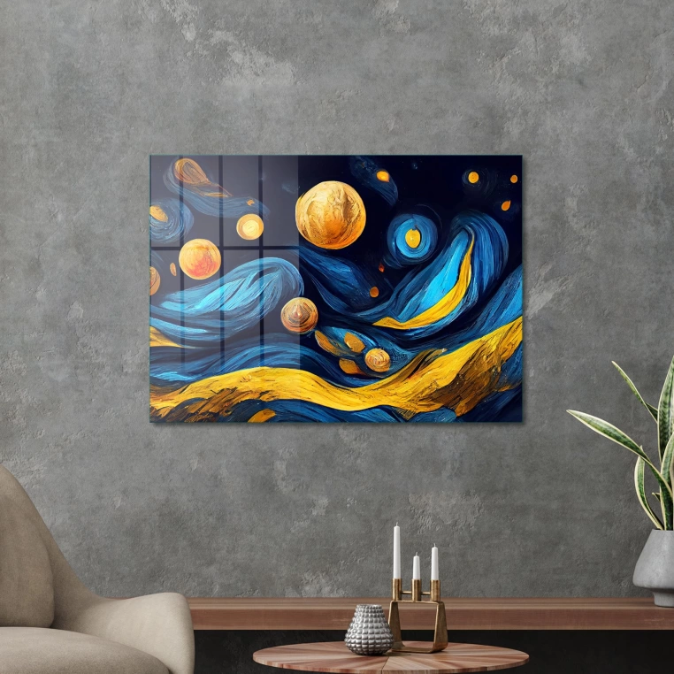 Decovetro Cam Tablo Abstract Retro Renkli Dalgalar 70x100 cm