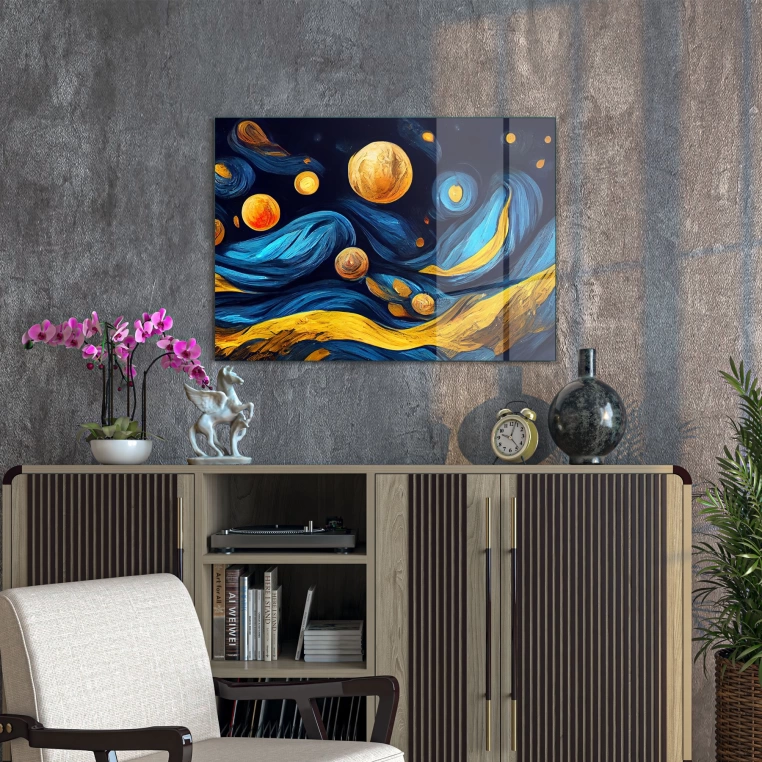 Decovetro Cam Tablo Abstract Retro Renkli Dalgalar 70x100 cm