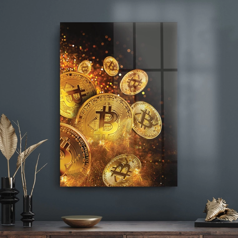 Decovetro Cam Tablo Bitcoin Gold 70x100 cm