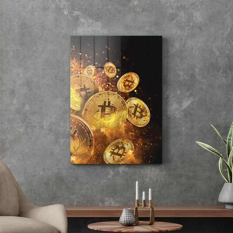 Decovetro Cam Tablo Bitcoin Gold 70x100 cm