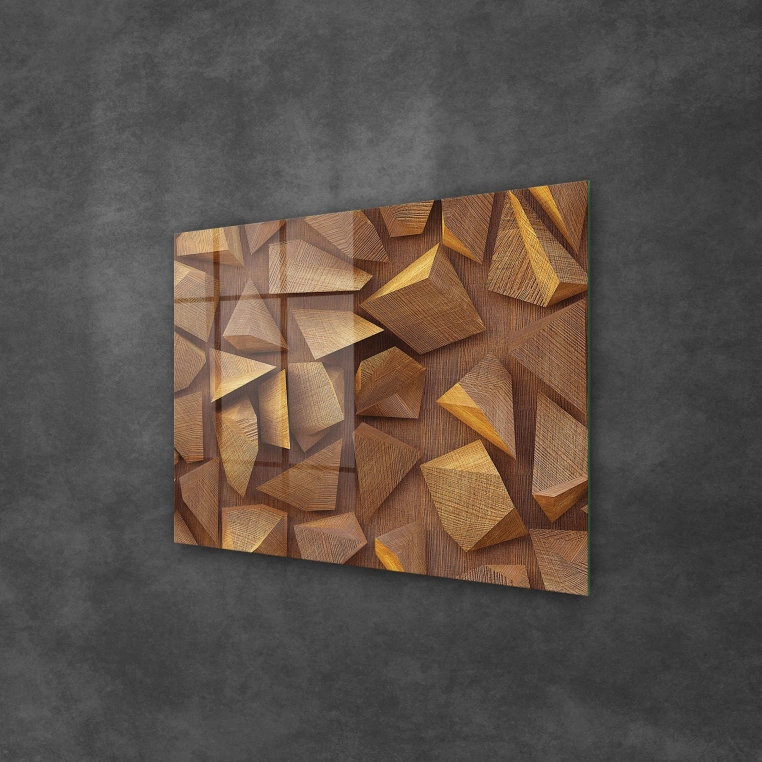 Decovetro Cam Tablo Geometrik Ahşap Ağaç Desenli 70x100 cm