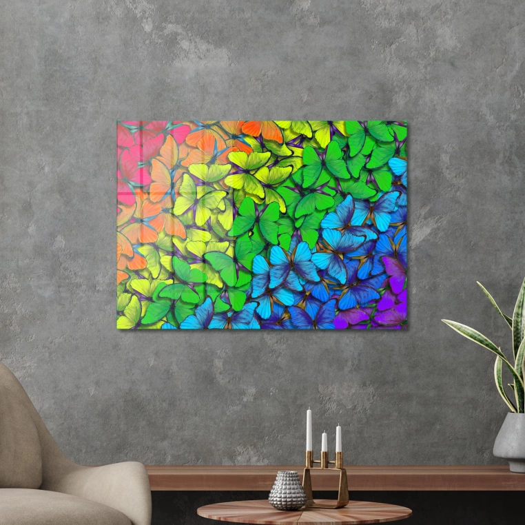 Decovetro Cam Tablo Gökkuşağı Kelebek 70x100 cm