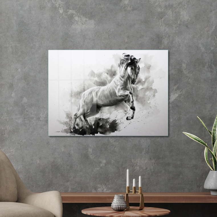Decovetro Cam Tablo Siyah Beyaz At 50x70 cm