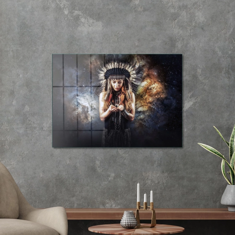 Decovetro Cam Tablo Spiritual Kızılderili Kadın 50x70 cm