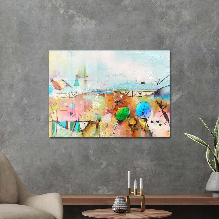 Decovetro Cam Tablo Sulu Boya Renkli Desenler 70x100 cm