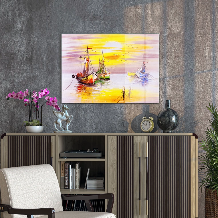 Decovetro Cam Tablo Yağlı Boya Kayık Limanı 50x70 cm