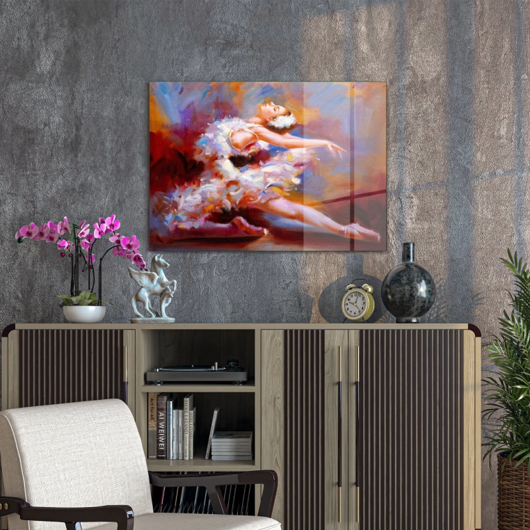 Decovetro Cam Tablo Yağlı Boya Renkli Balerin 50x70 cm