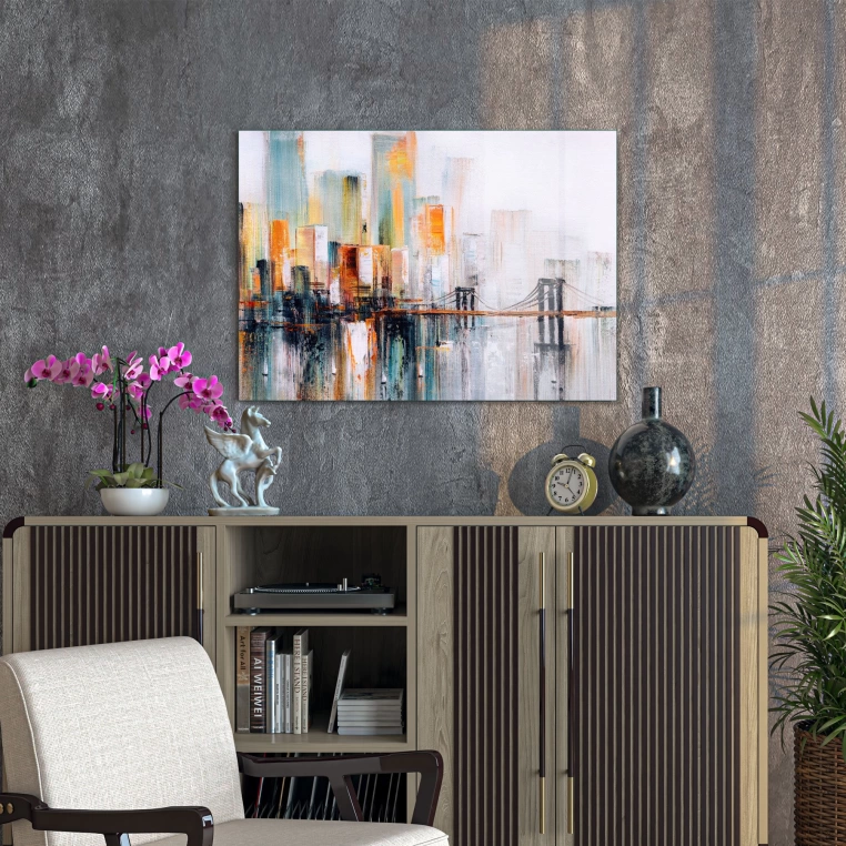 Decovetro Cam Tablo Yağlı Boya Renkli Şehir Manzarası 70x100 cm