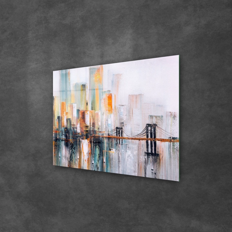 Decovetro Cam Tablo Yağlı Boya Renkli Şehir Manzarası 70x100 cm