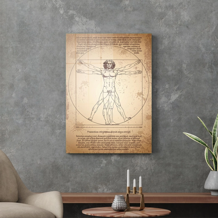 Decovetro Davinci Vitruvius Adamı Cam Tablo 30x40 cm