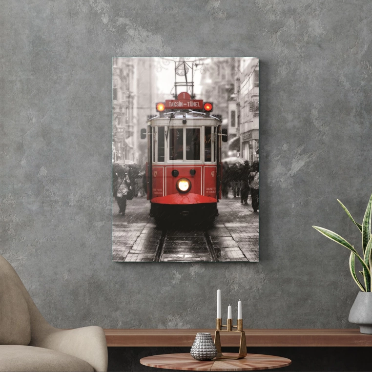 Decovetro Tramvay Şehir Manzarası Cam Tablo 30x40 cm