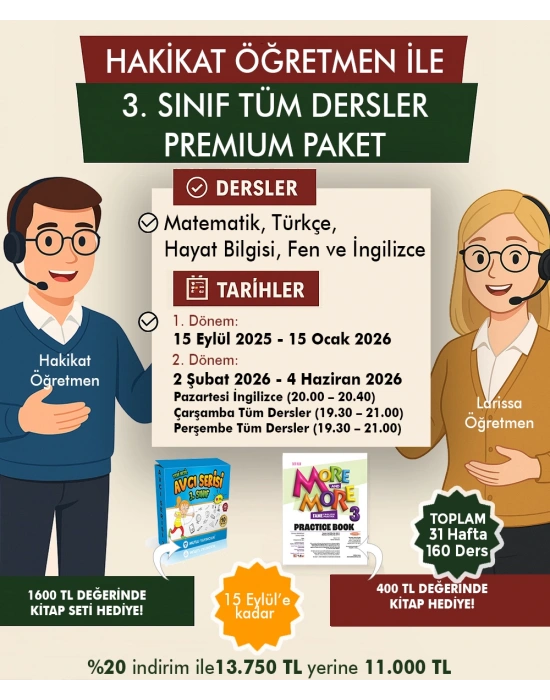 3. Sınıflar – Tüm Dersler Premium Paket