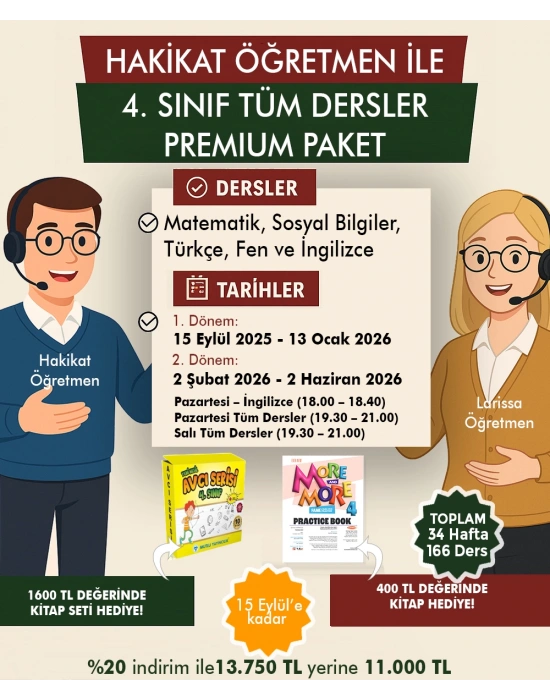 4. Sınıflar – Tüm Dersler Premium Paket