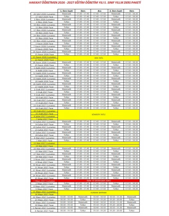 Hakikat Öğretmen ile 5. Sınıf Yıllık Sınırsız Ders Grubu