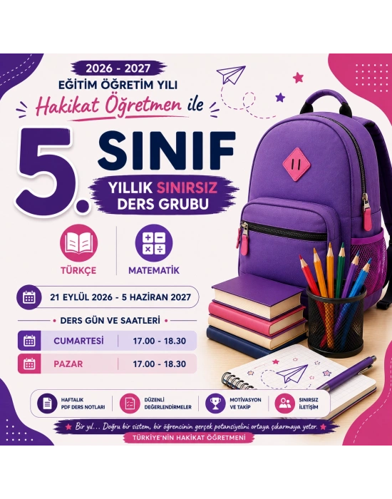 Hakikat Öğretmen ile 5. Sınıf Yıllık Sınırsız Ders Grubu