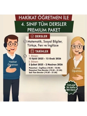 4. Sınıflar – Tüm Dersler Premium Paket