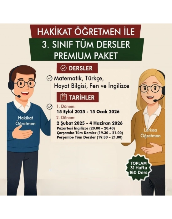 3. Sınıflar – Tüm Dersler Premium Paket