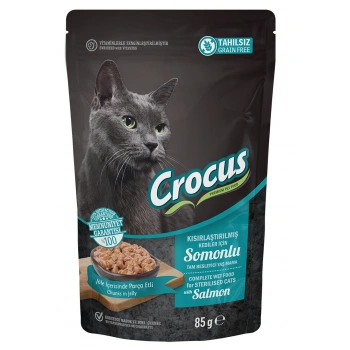 Crocus Tahılsız Kısırlaştırılmış Kedi Somonlupouch Jöleli Yaş Mama 85 G