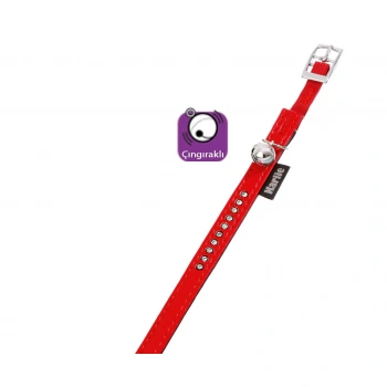 Karlıe Deri Taşlı Kedi Tasma Xs 30cm-11mm Kırmızı