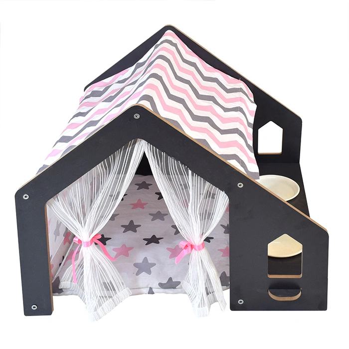 Çadırlı Mama Su Kablı Kedi Evi Kulübesi Pembe